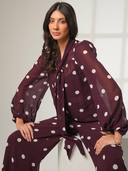 Saphi Chocolate Wine Spot Wide Leg Trouser 