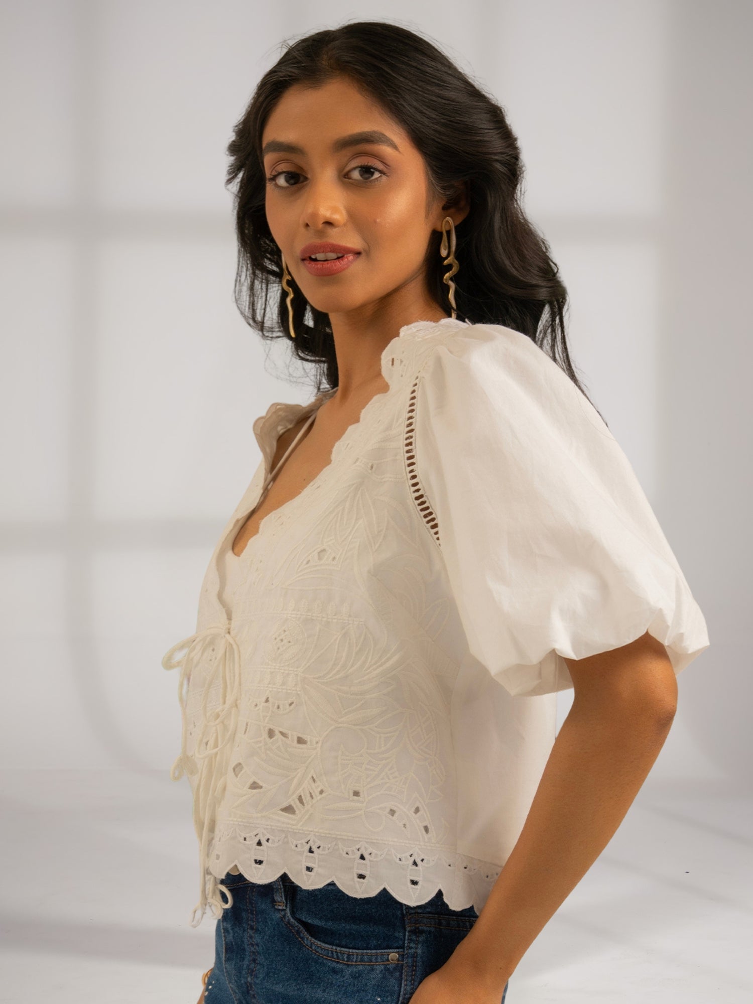 Emilie Embroidered White Tie Front Top 