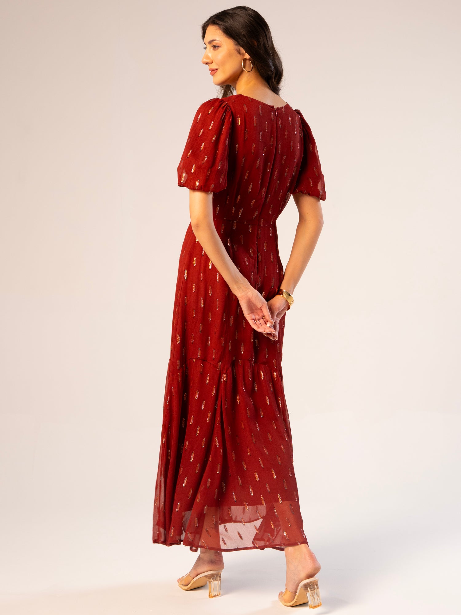 Hazel Sparkle Tan Brown Maxi Dress