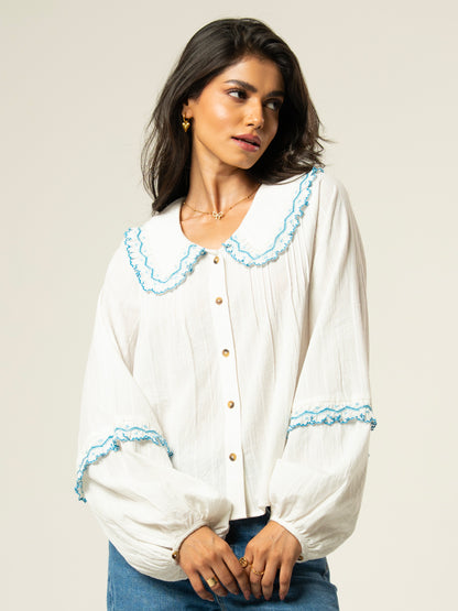 Angie Ivory Embroidered Collar Shirt 