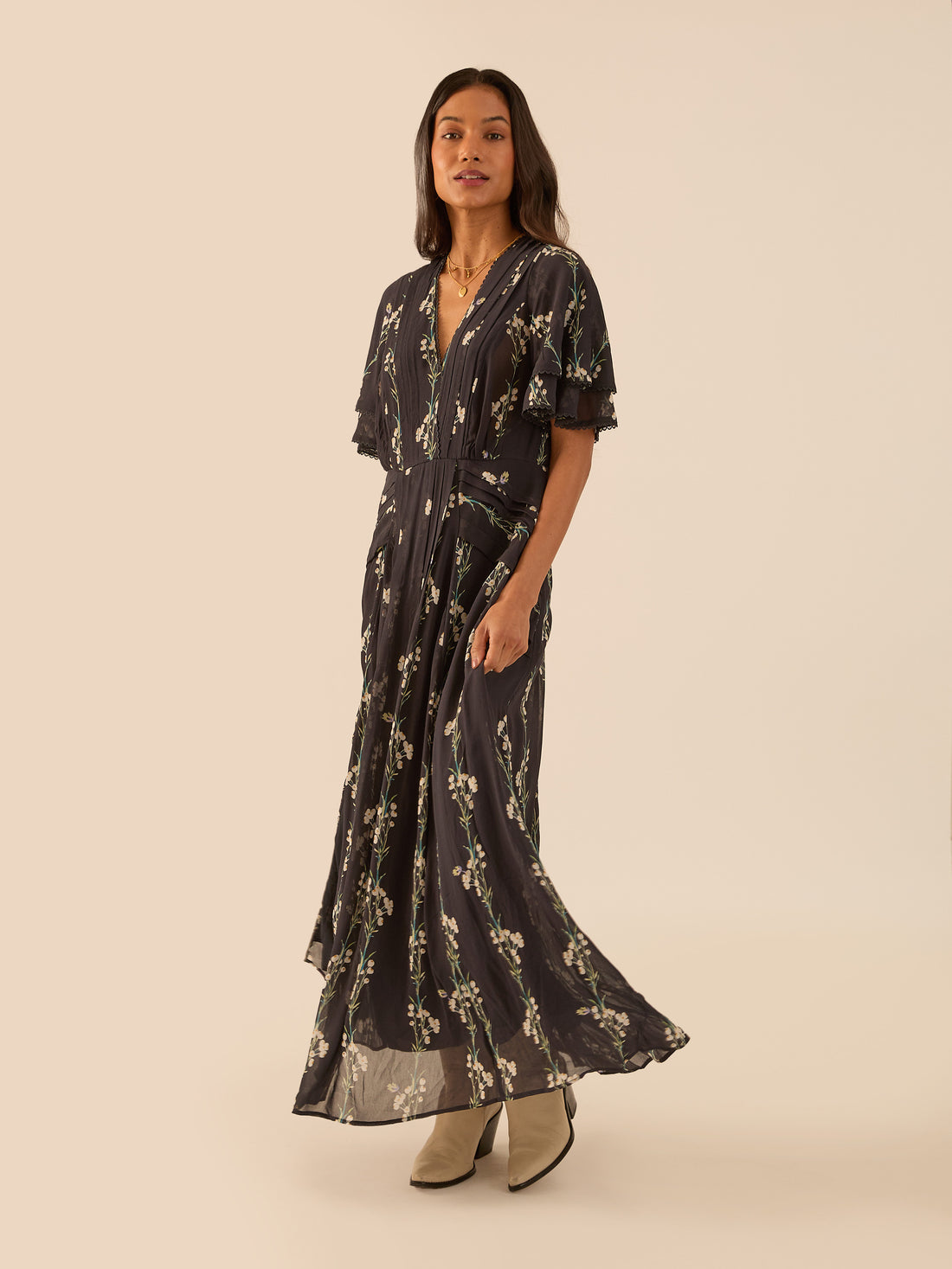 Sophia Spring Berry Black Frill Dress