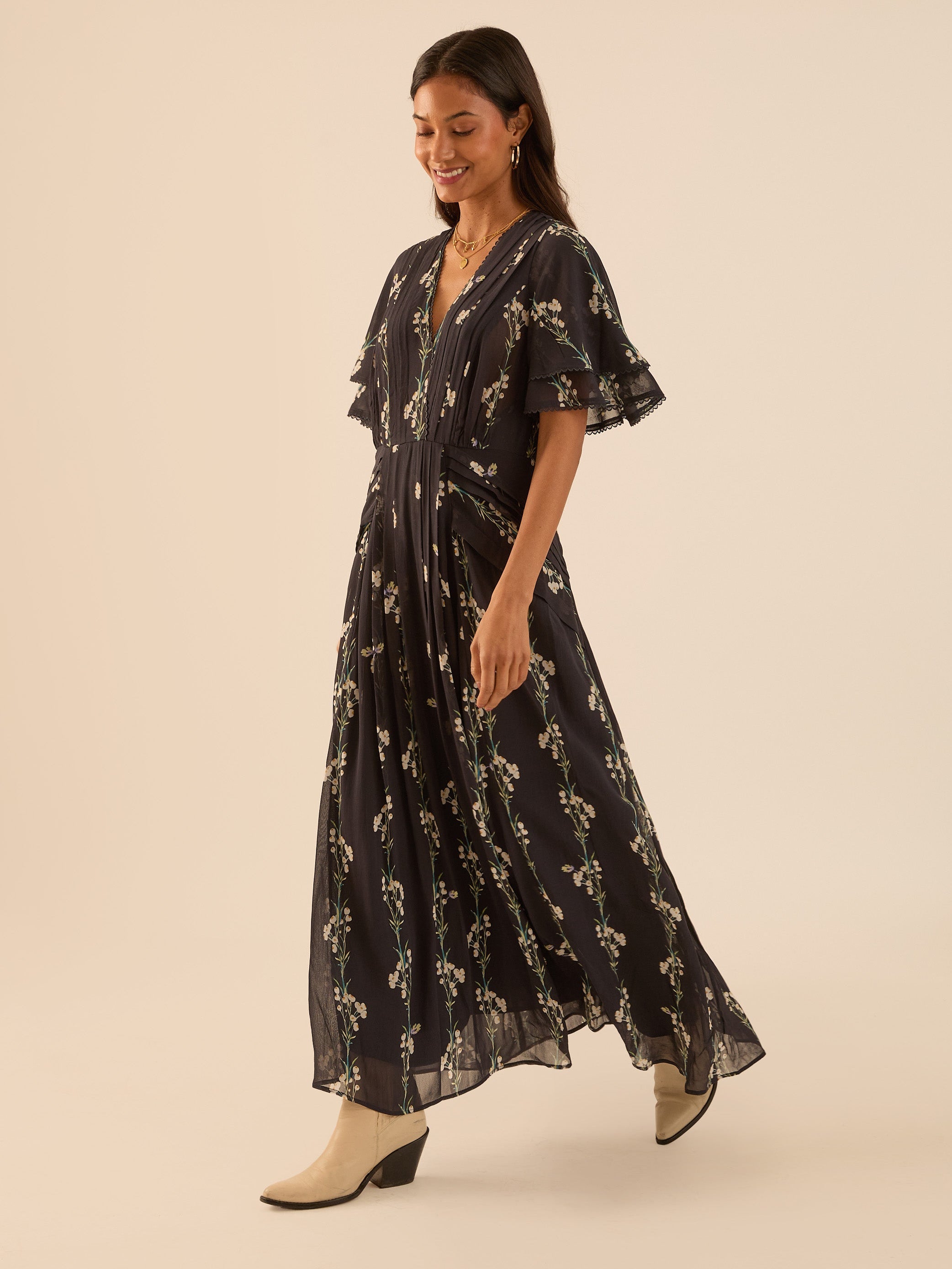 Sophia Spring Berry Black Frill Dress