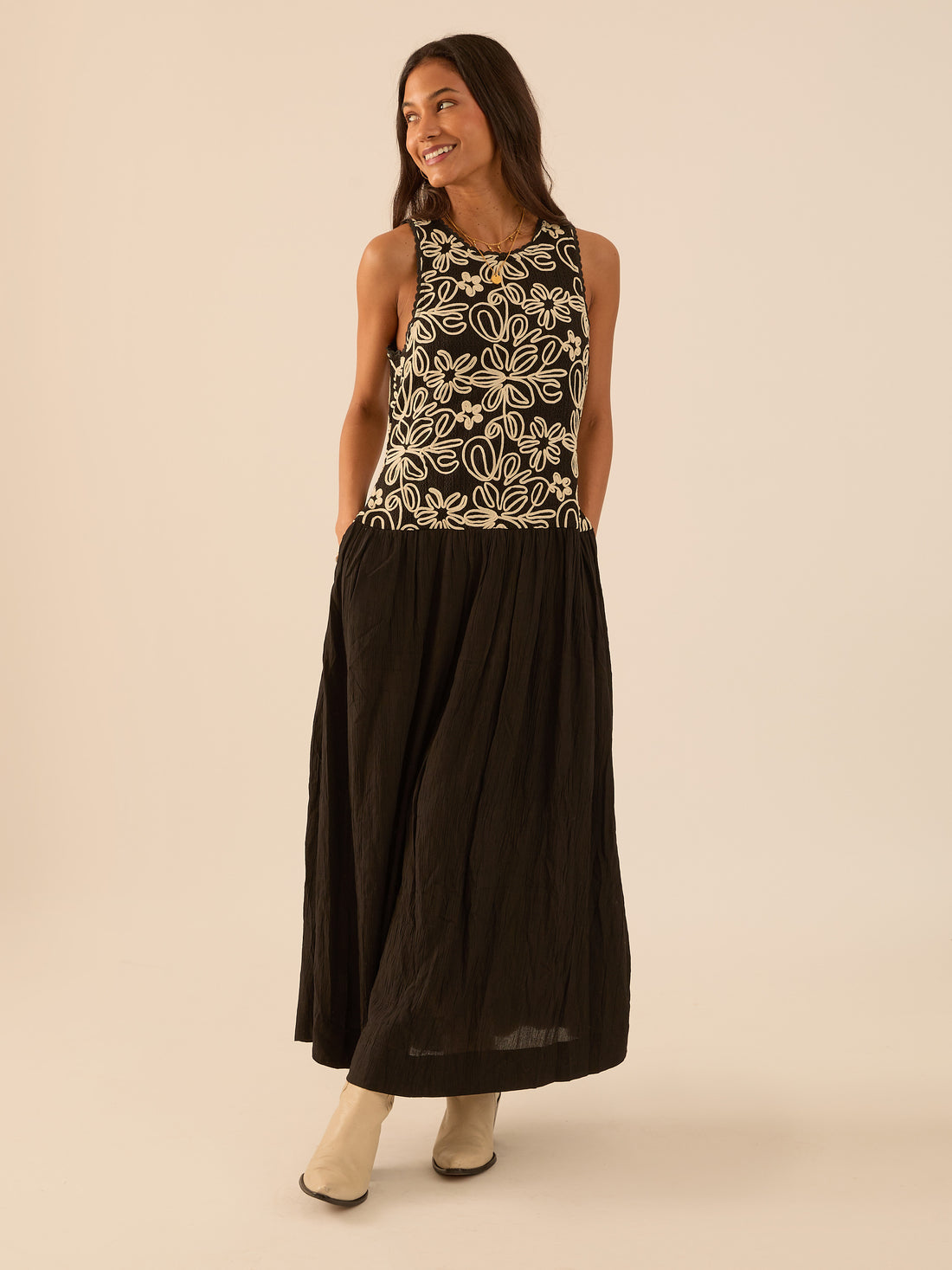 Rhea Black Lace Mix Sleeveless Dress