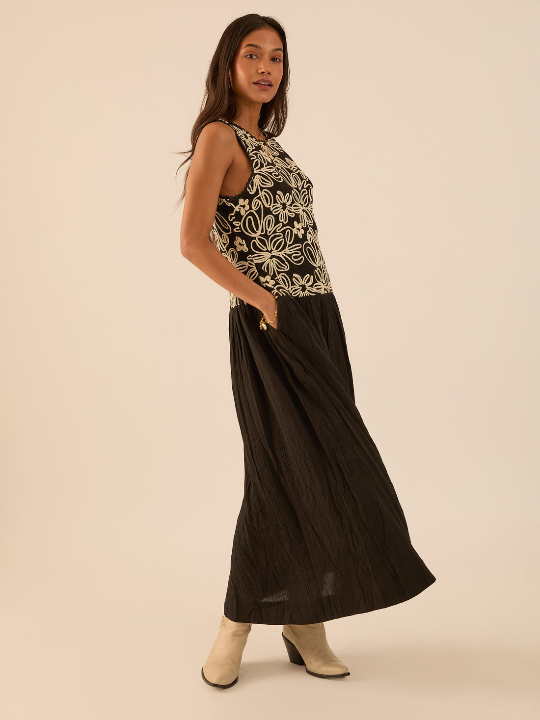 Rhea Black Lace Mix Sleeveless Dress