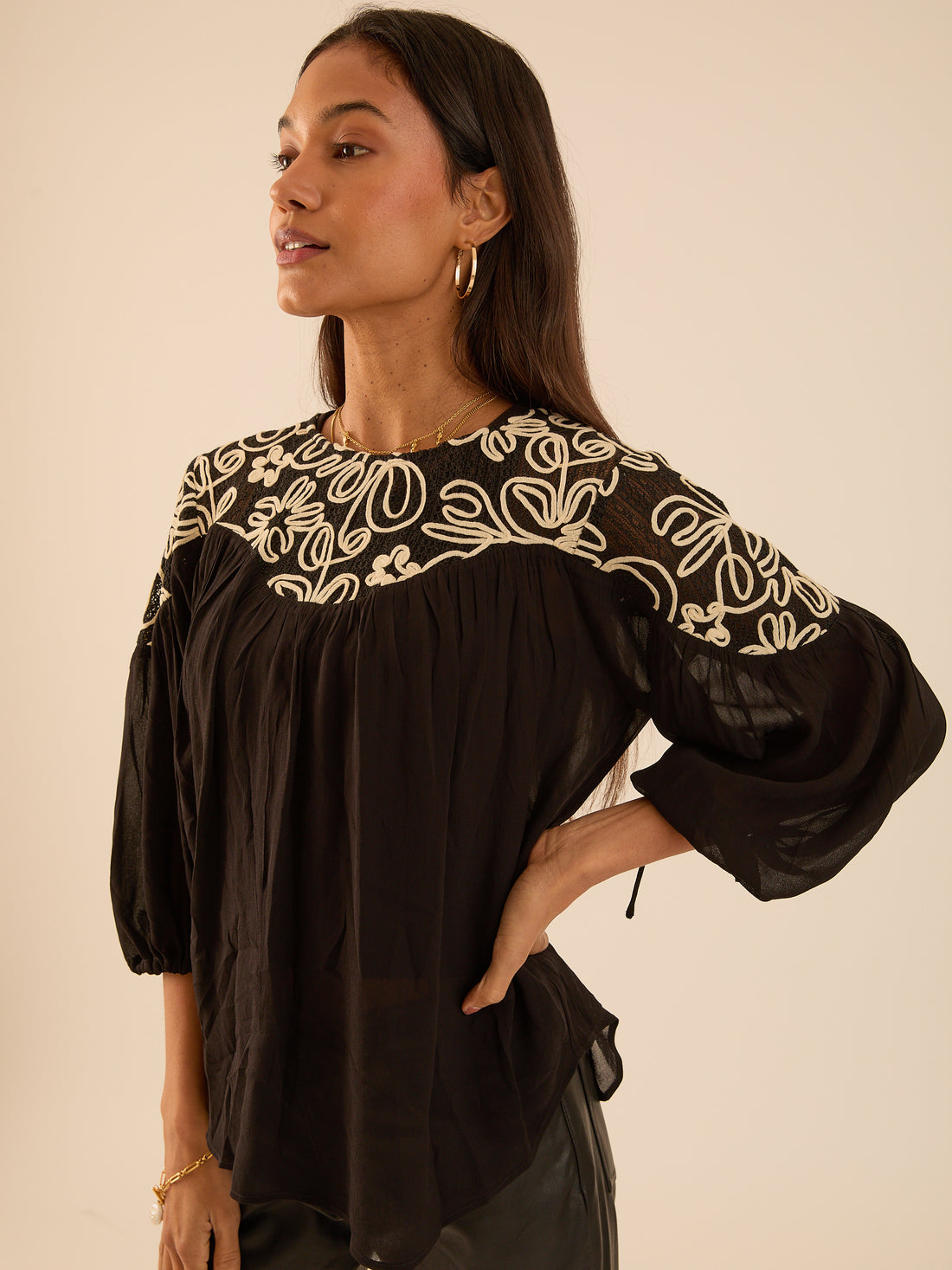 Rhea Black Boho Lace Top