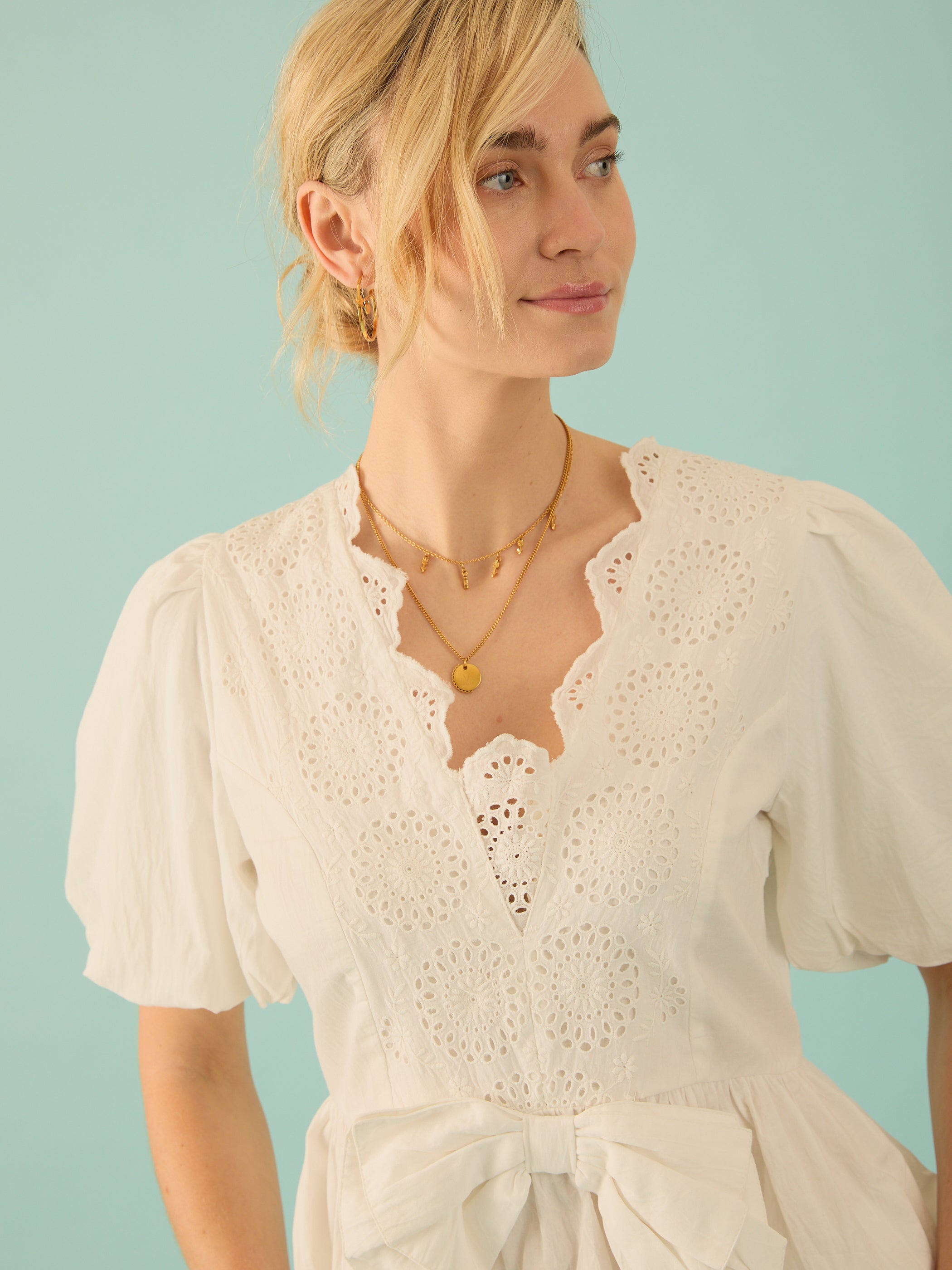 Haillie White Bow Lace Detail Blouse