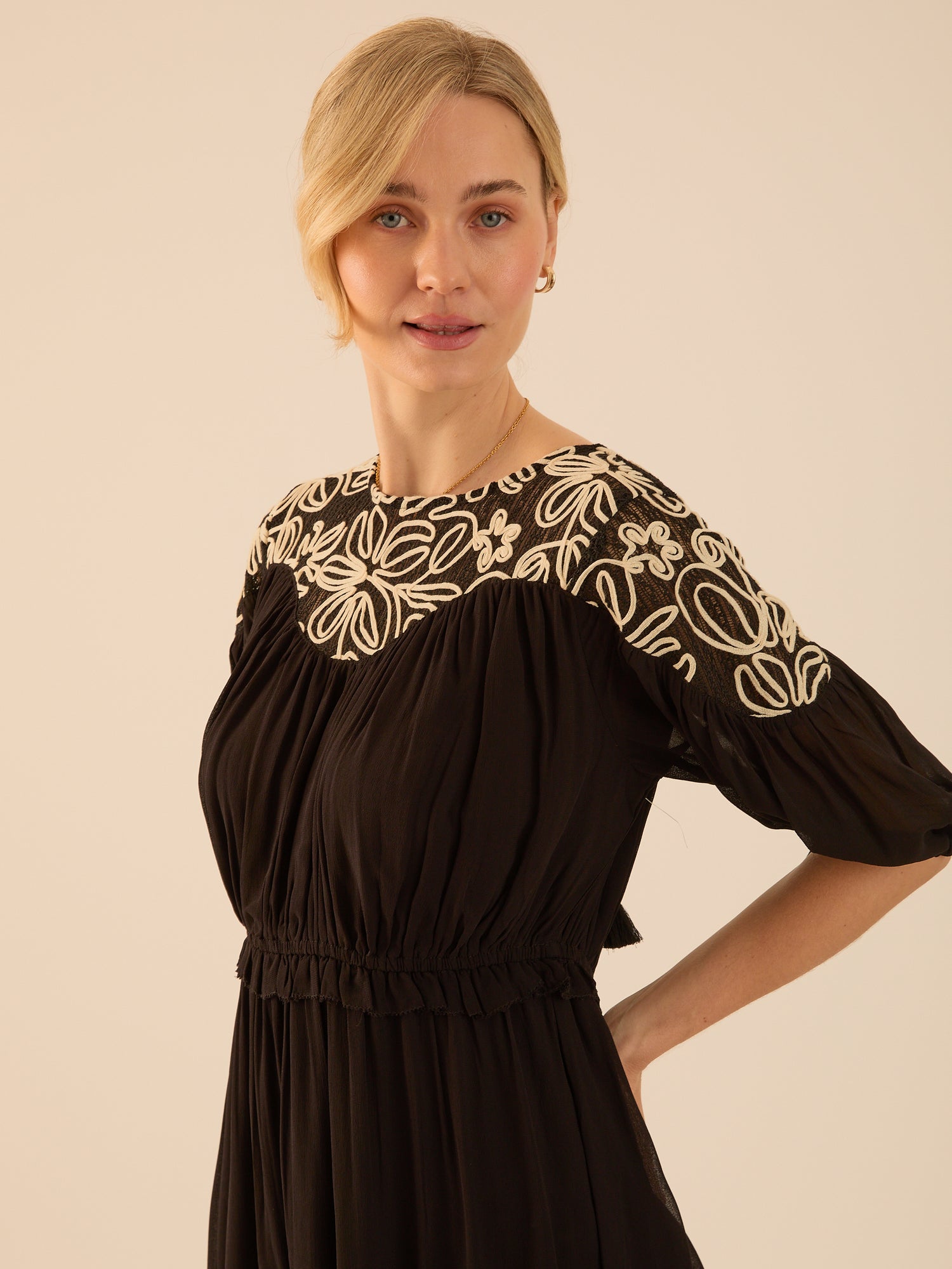 black lace boho dress Rhea Black Lace Maxi Boho Dress S