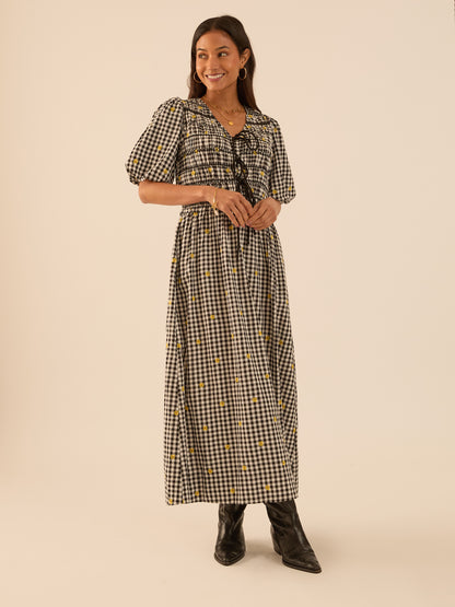 Isla Checked Smocked Midi Dress