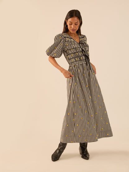 Isla Checked Smocked Midi Dress