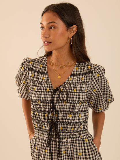Isla Checked Smocked Midi Dress