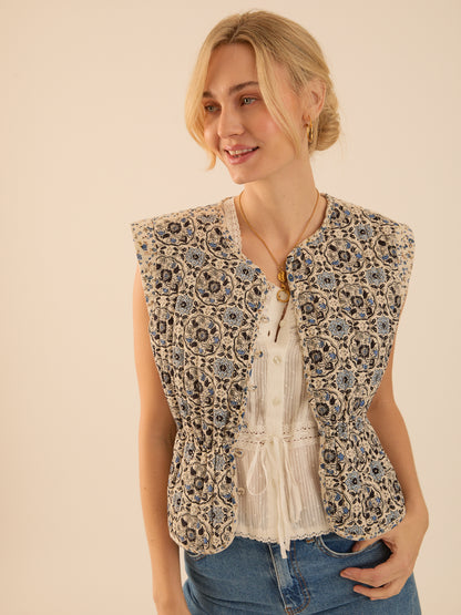 Kate Blue Print Quilted Gilet