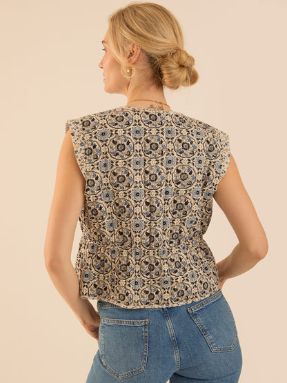 Kate Blue Print Quilted Gilet