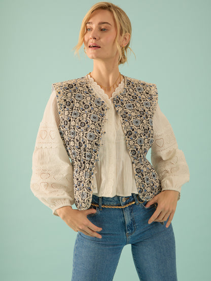 Kate Blue Print Quilted Gilet