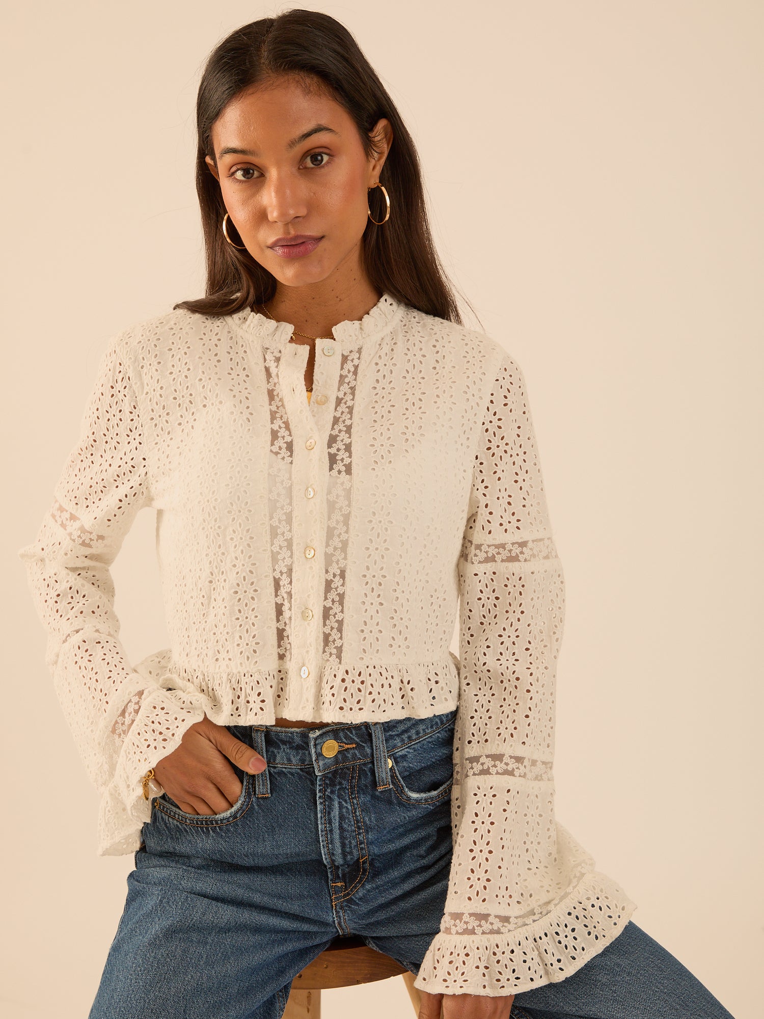 Abi Ivory Lace Broderie Blouse