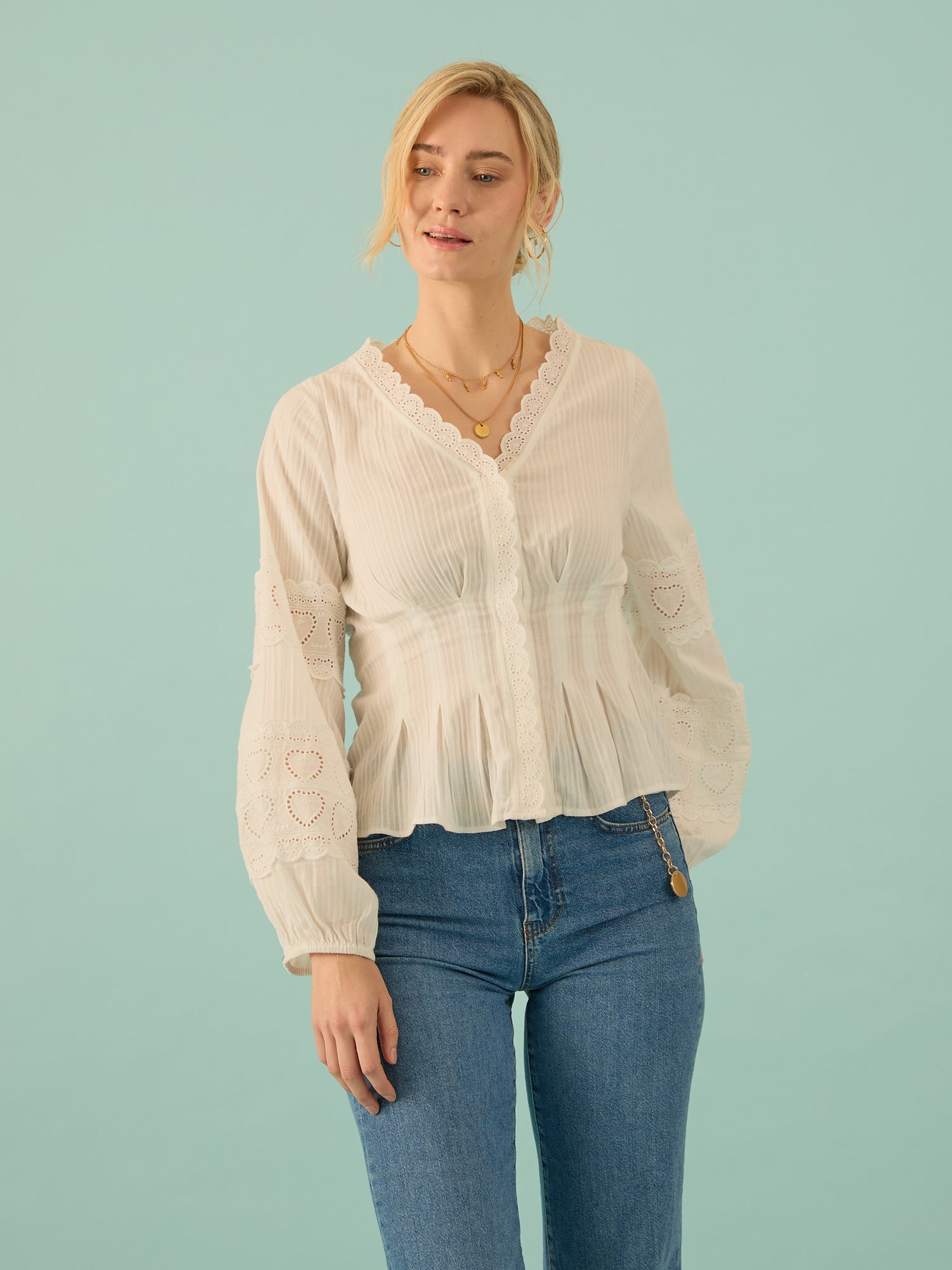 Harri White Cotton Heart Lace Blouse