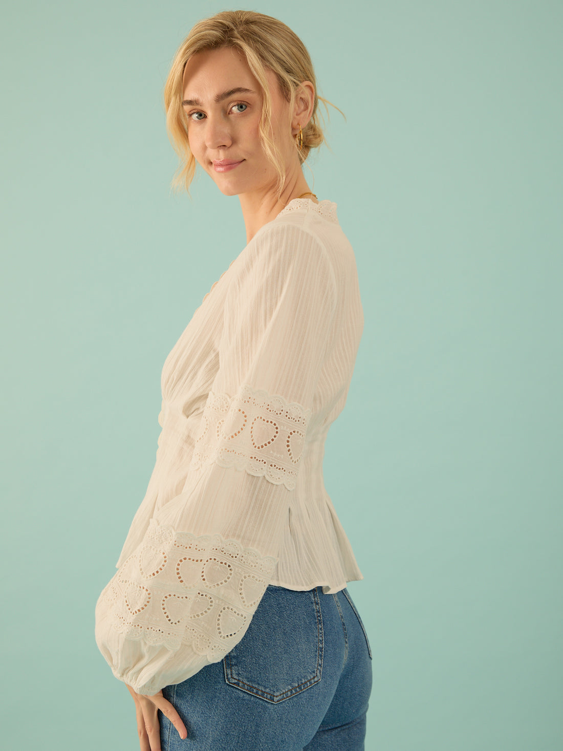 Harri White Cotton Heart Lace Blouse