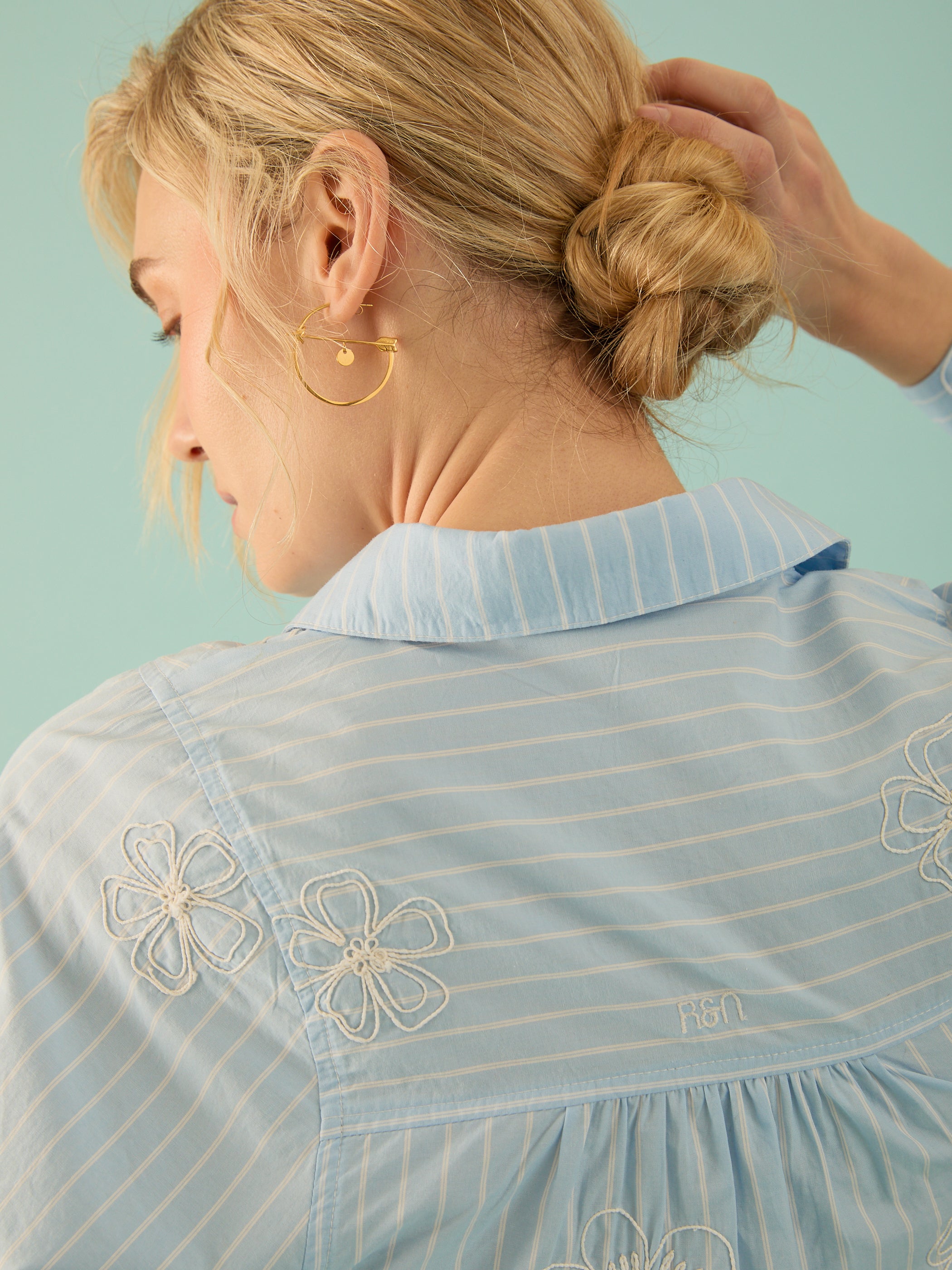Flo Poplin Blue Stripe Embroidered Shirt