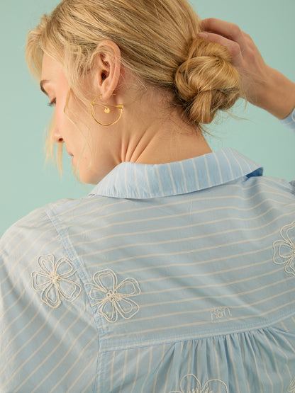 Flo Poplin Blue Stripe Embroidered Shirt