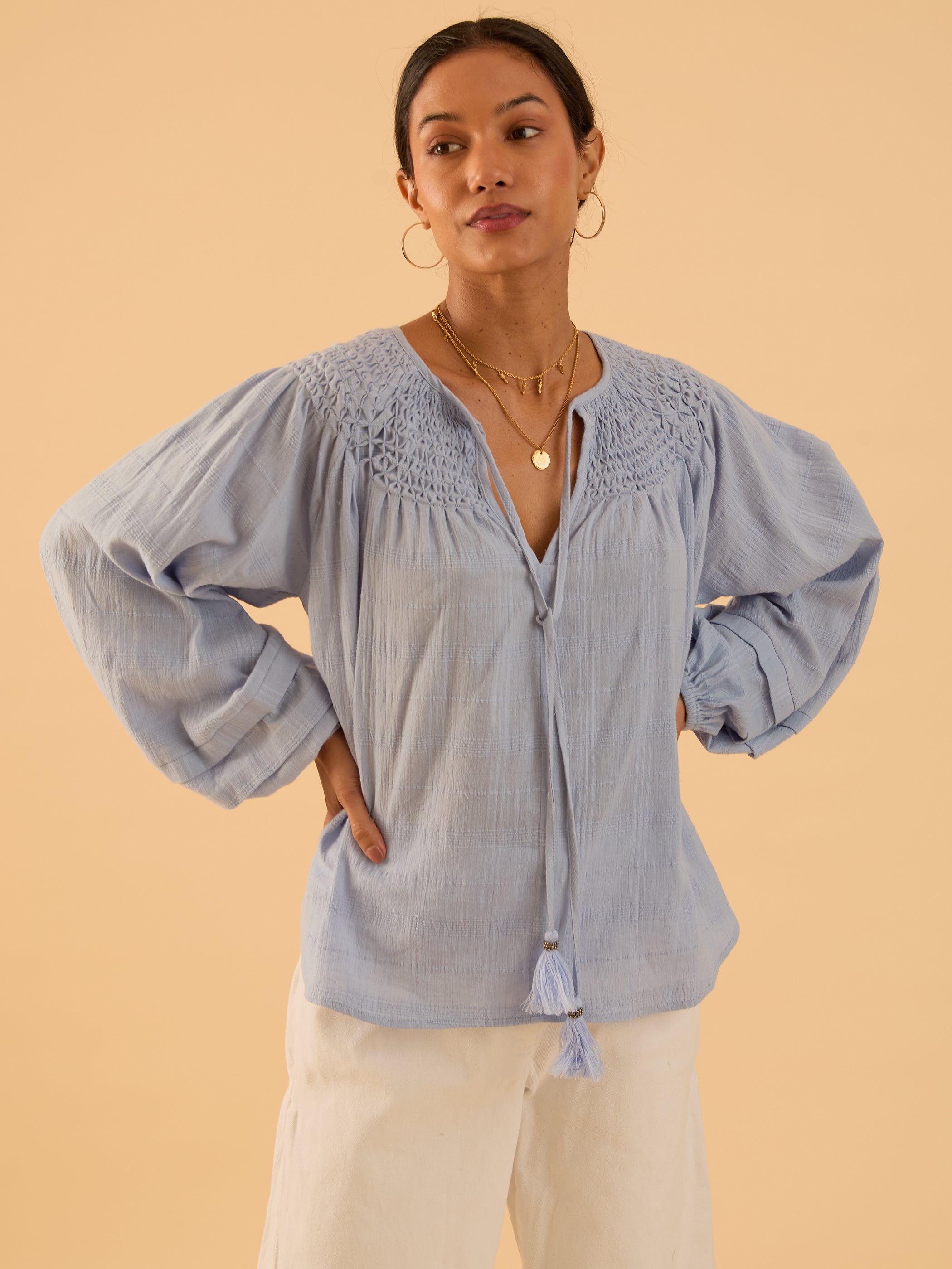 Kate blue smock detail blouse