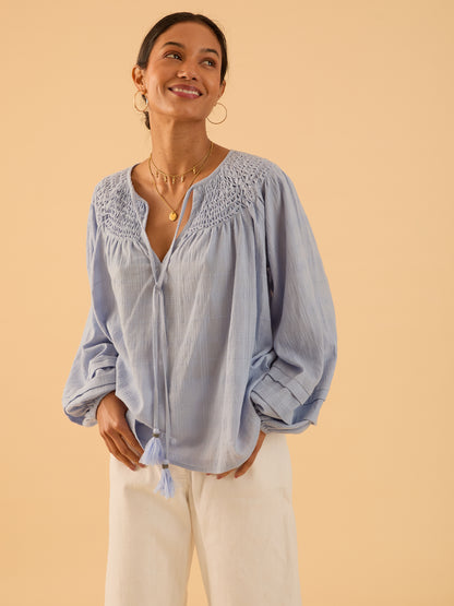 Kate blue smock detail blouse