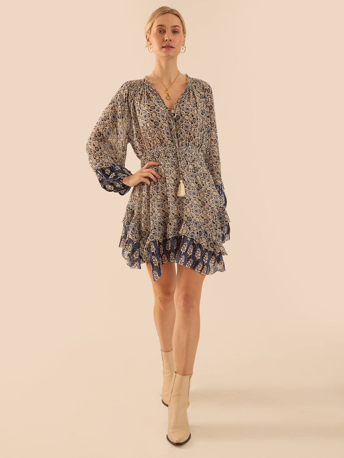 Kate Blue Tile Print Mini Dress