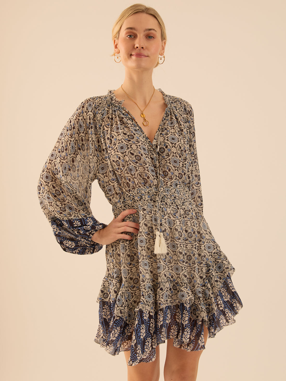 Kate Blue Tile Print Mini Dress