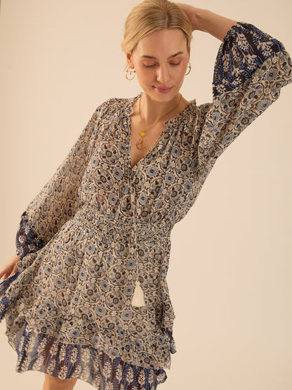 Kate Blue Tile Print Mini Dress