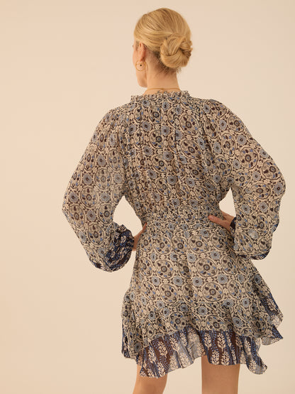 Kate Blue Tile Print Mini Dress