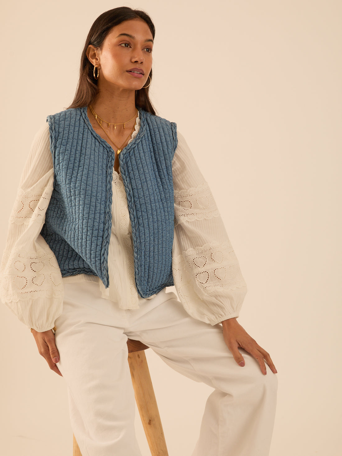 Sienna Blue Quilted Denim Gilet