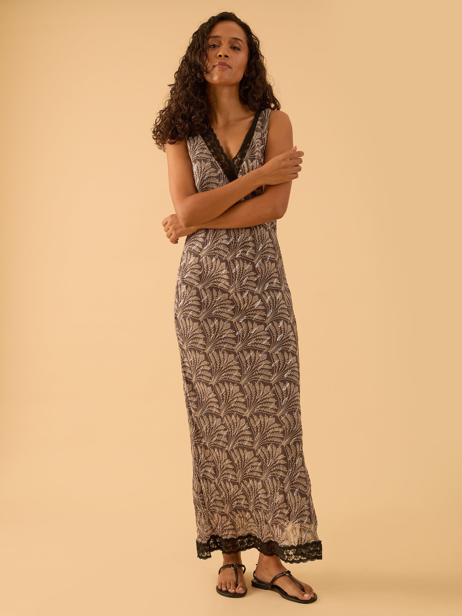 Olivia Grey Print Sparkle Lace Trim Dress