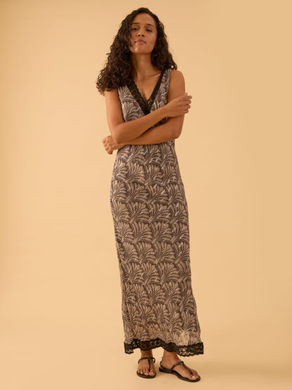 Olivia Grey Print Sparkle Lace Trim Dress