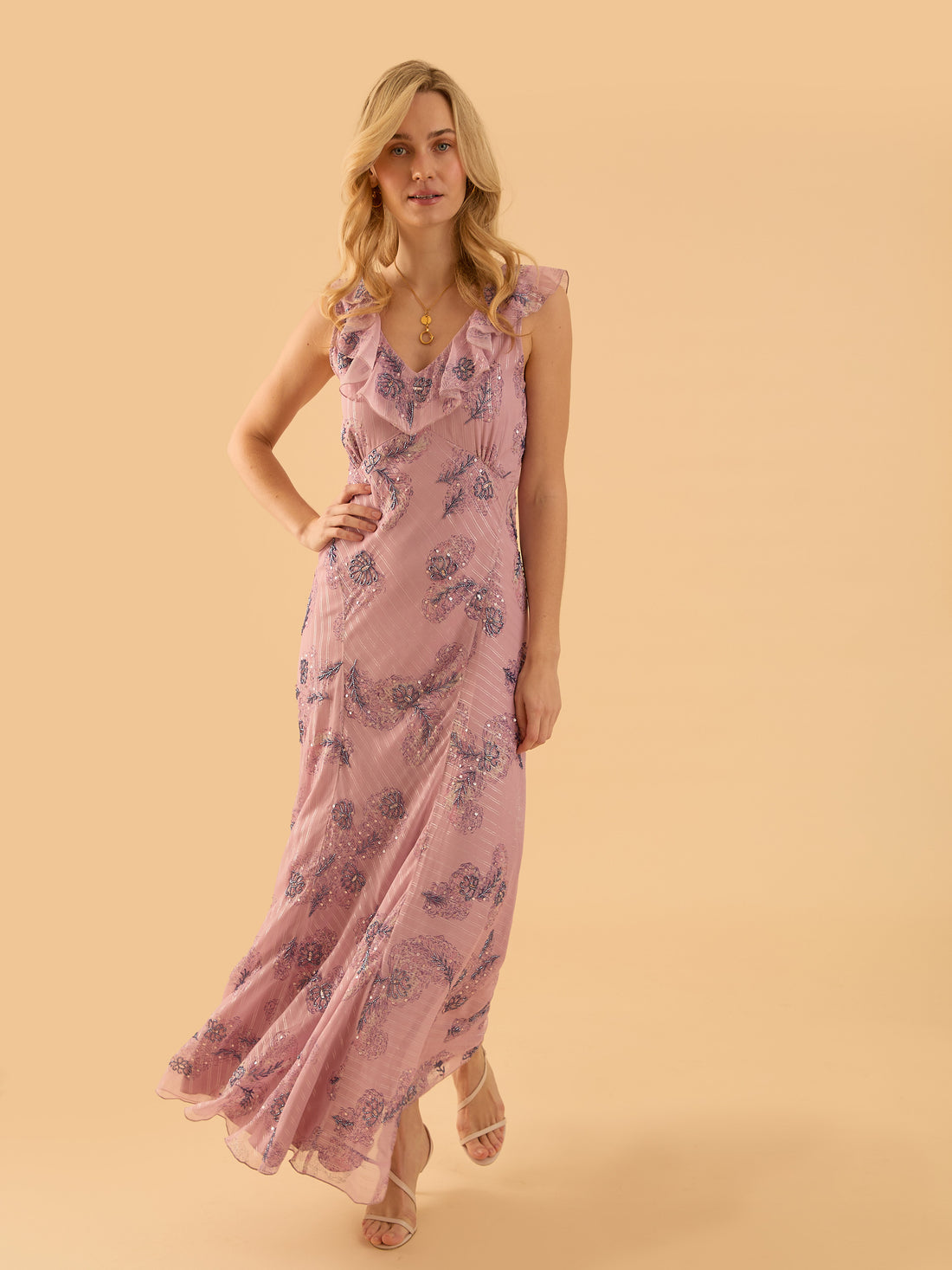 Amelia Pink Embellished Maxi Dress