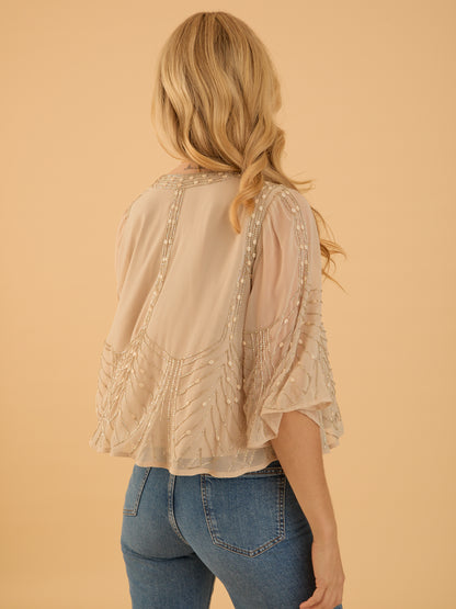 Anna Cream Embellished Cape Top
