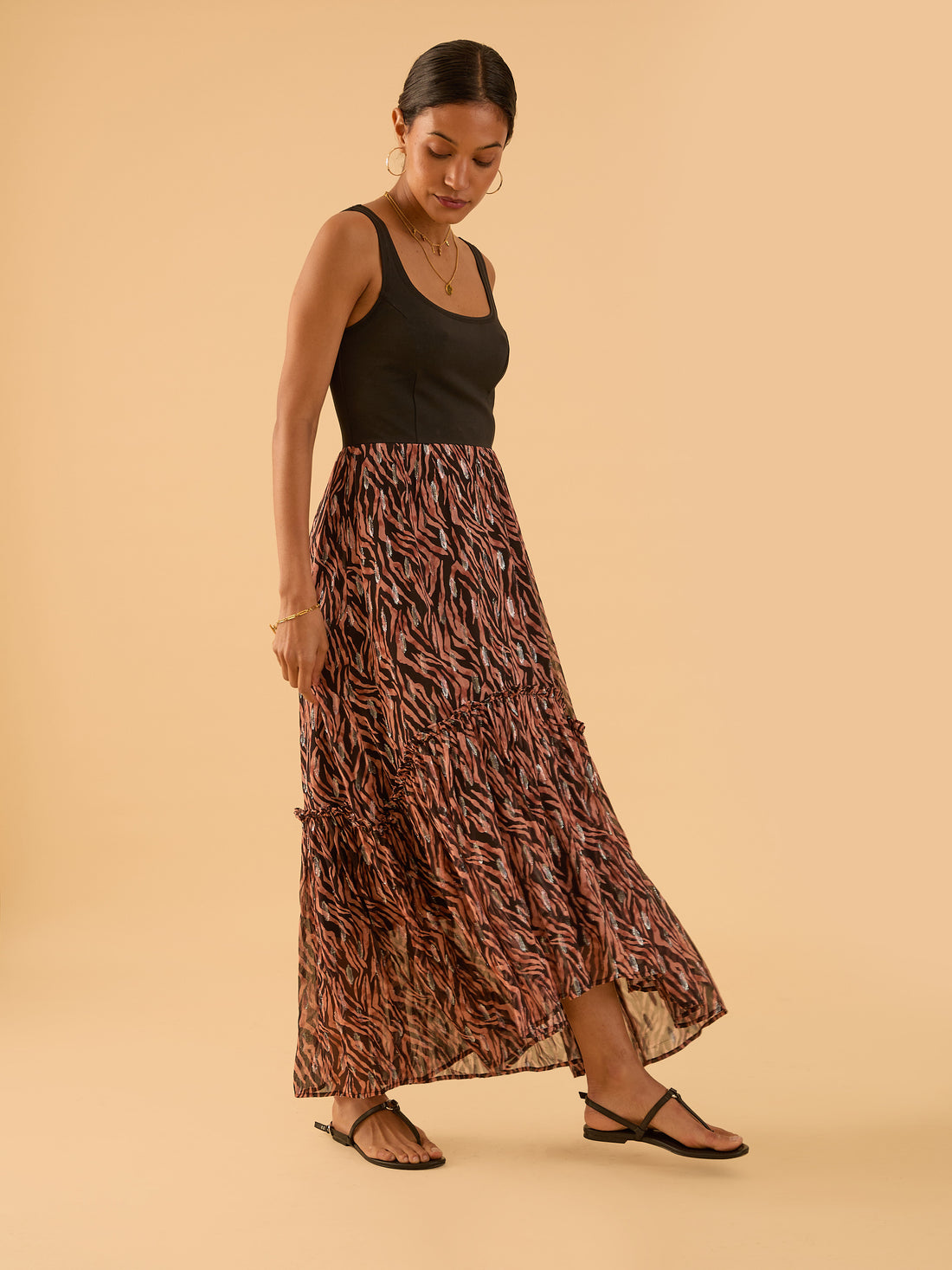 Mia Fabric Mix Tiger Print Maxi
