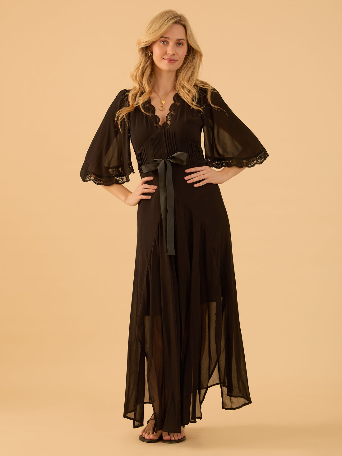 Chloe Black Bow and Lace Detail Maxi Dress