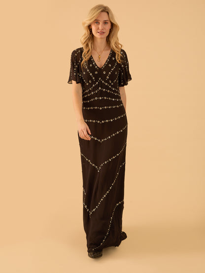 Rose Black Sequin Maxi Dress