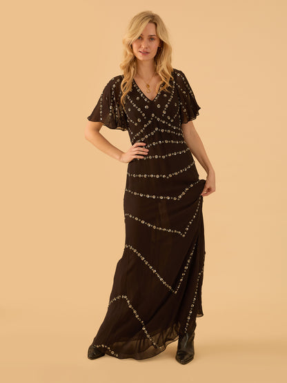 Rose Black Sequin Maxi Dress