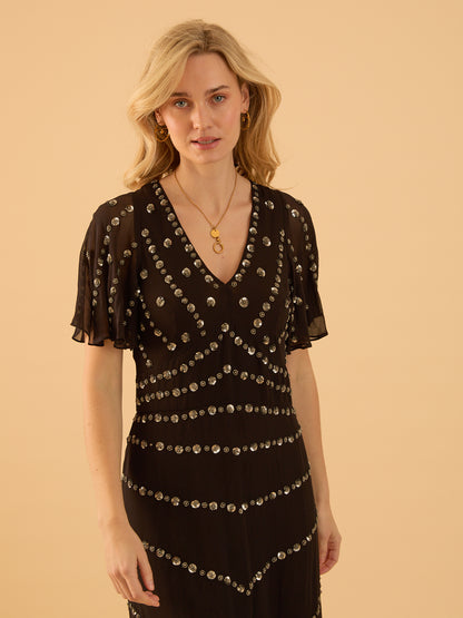 Rose Black Sequin Maxi Dress