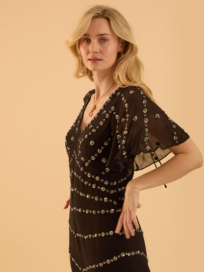 Rose Black Sequin Maxi Dress