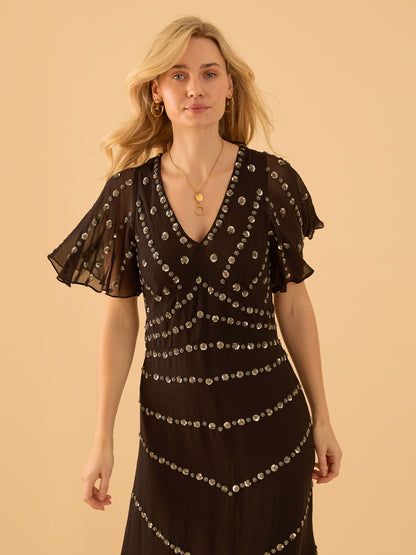 Rose Black Sequin Maxi Dress