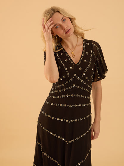 Rose Black Sequin Maxi Dress