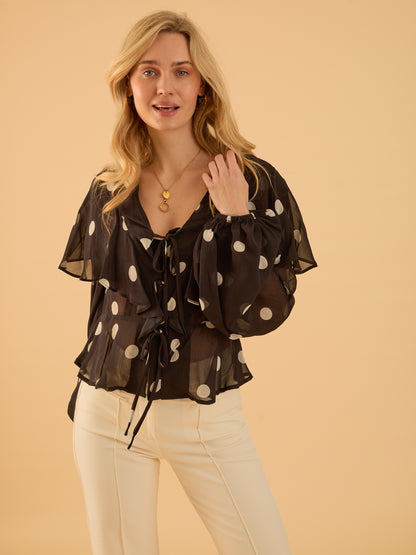 Saphi Spot Frill Blouse