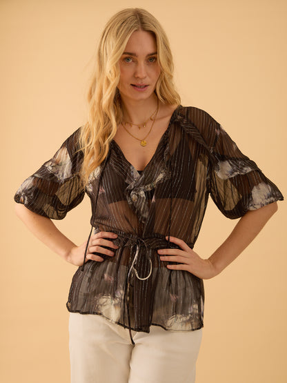 Luna Print Tie Frill Blouse