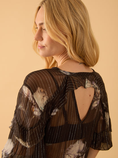 Luna Print Tie Frill Blouse