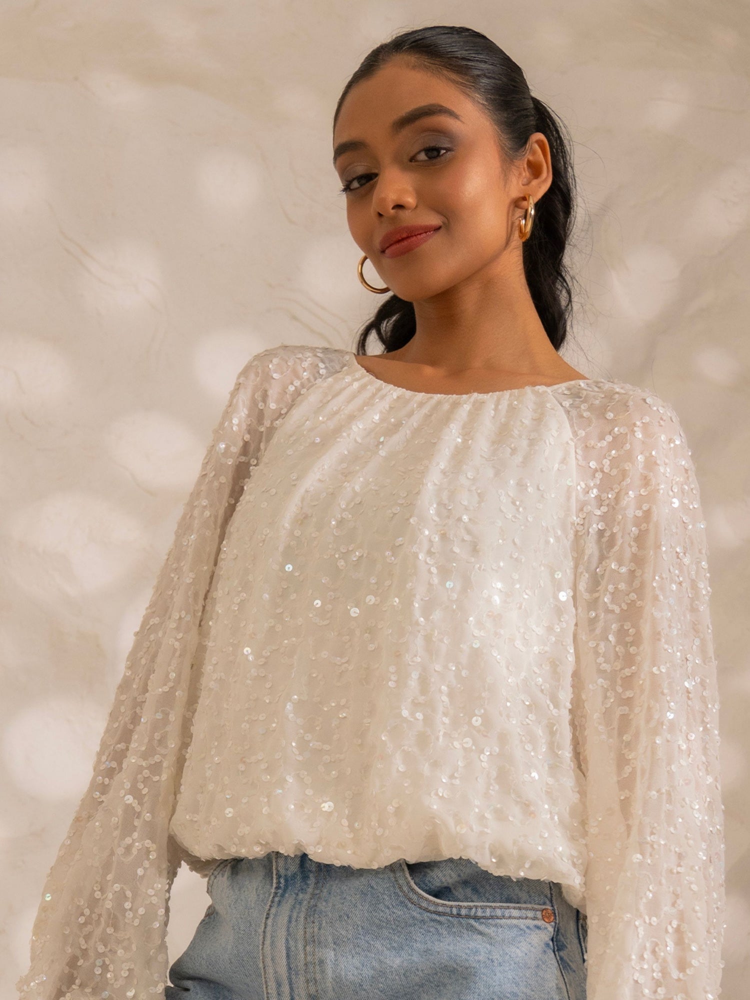 Zara Ivory Sequin Blouse – Rose Nancy - Main Image