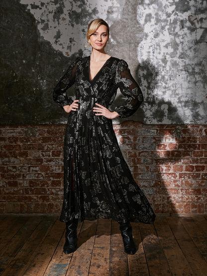 Dahlia Black Silver Midi Dress