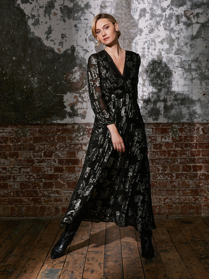 Dahlia Black Silver Midi Dress