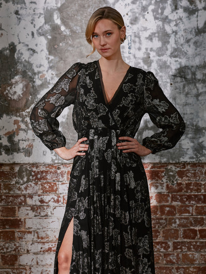 Dahlia Black Silver Midi Dress