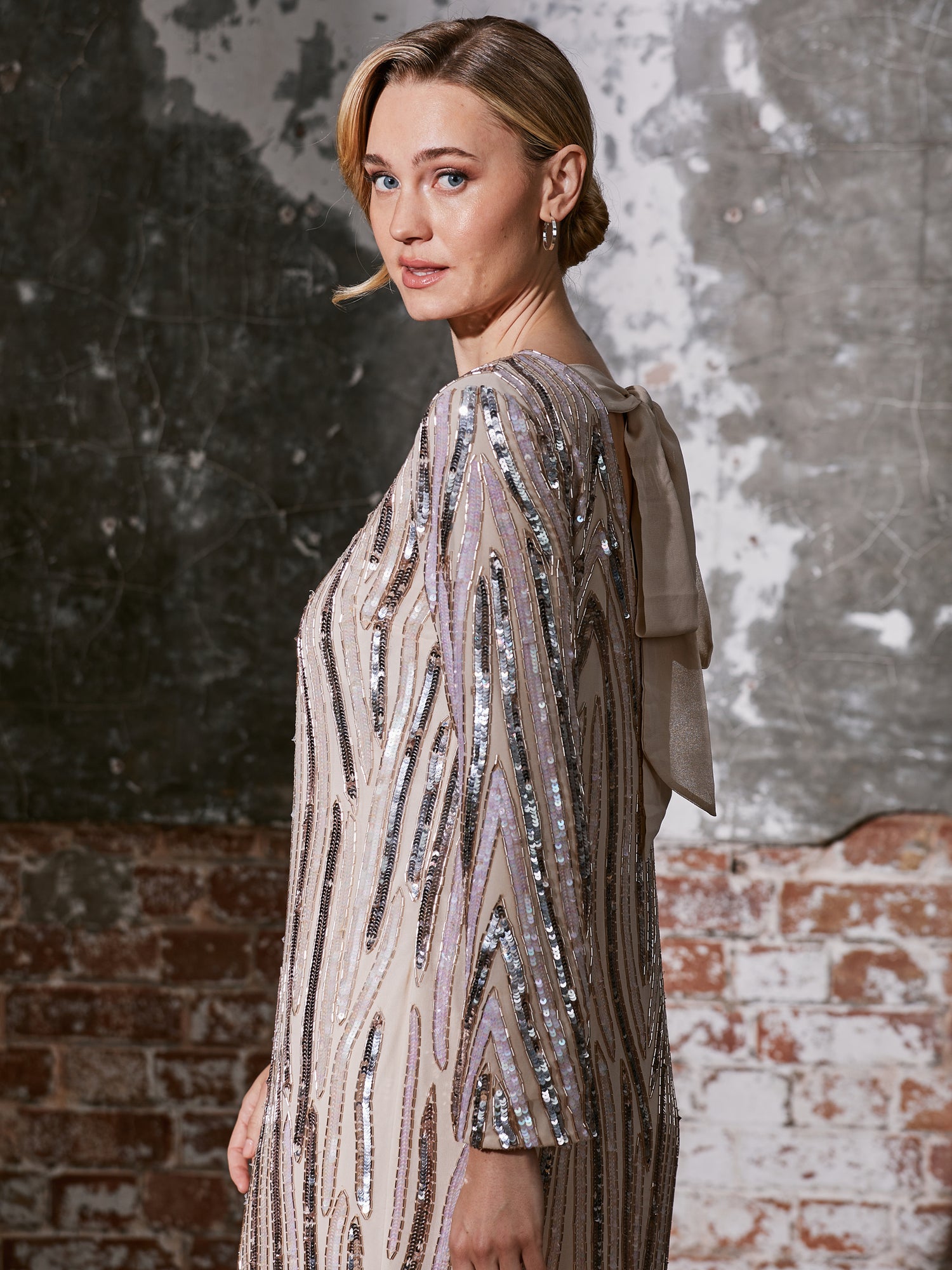 midi dress with pearls Ivory Pearl Beaded Midi Dress S