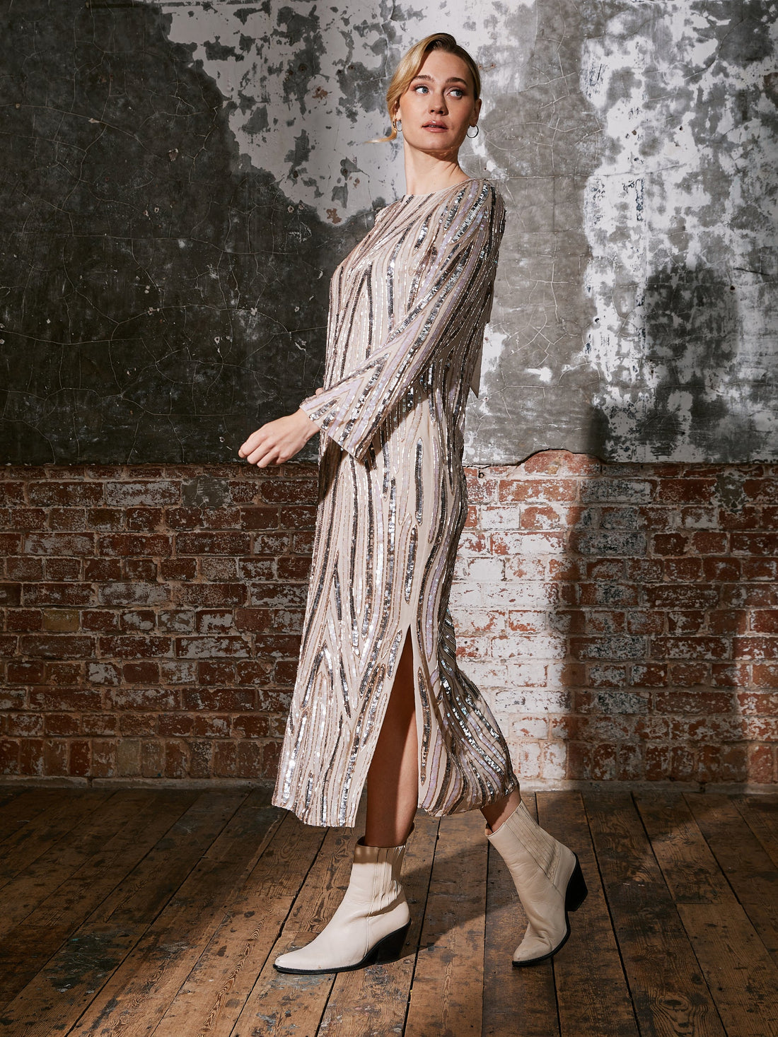 Pearl Beaded Midi Dress